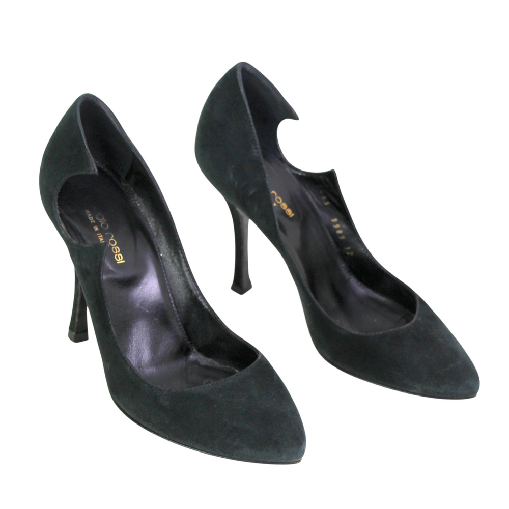 Sergio Rossi BLACK REAL LEATHER SUEDE HIGH HEEL POINTED CLASSIC PUMP SHOES Sz 37